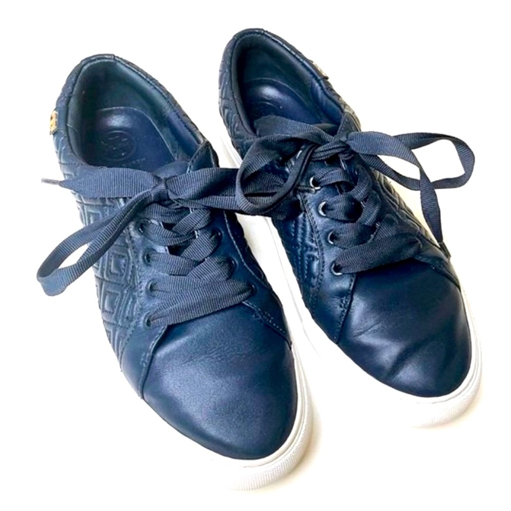 Tory Burch Marion Quilted Leather Navy Sneakers